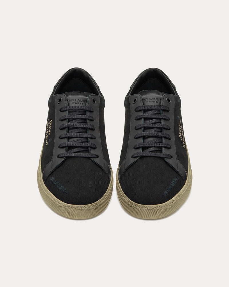 Saint Laurent SL/06 Court Classic Embroidered Canvas & Smooth Leather Black Low Top Sneakers - 2
