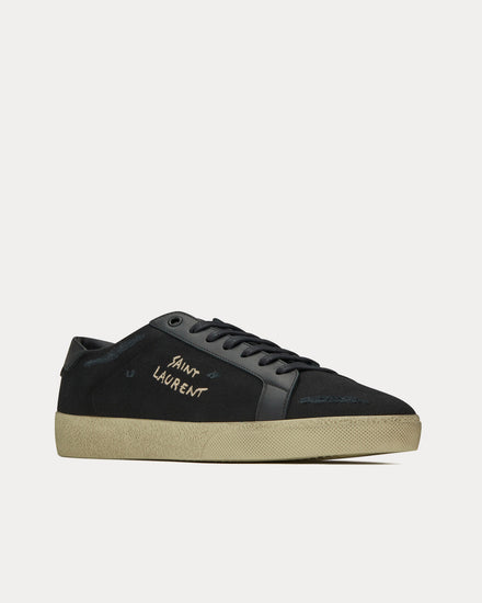Saint Laurent SL/06 Court Classic Embroidered Canvas & Smooth Leather Black Low Top Sneakers - 3