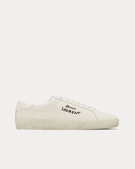 Saint Laurent SL/06 Court Classic Embroidered Canvas & Smooth Leather Cream Low Top Sneakers - 1