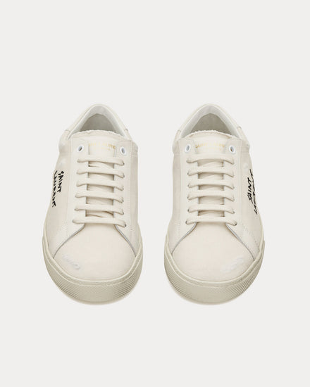 Saint Laurent SL/06 Court Classic Embroidered Canvas & Smooth Leather Cream Low Top Sneakers - 2
