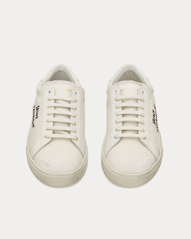 Saint Laurent SL/06 Court Classic Embroidered Canvas & Smooth Leather Cream Low Top Sneakers - 2