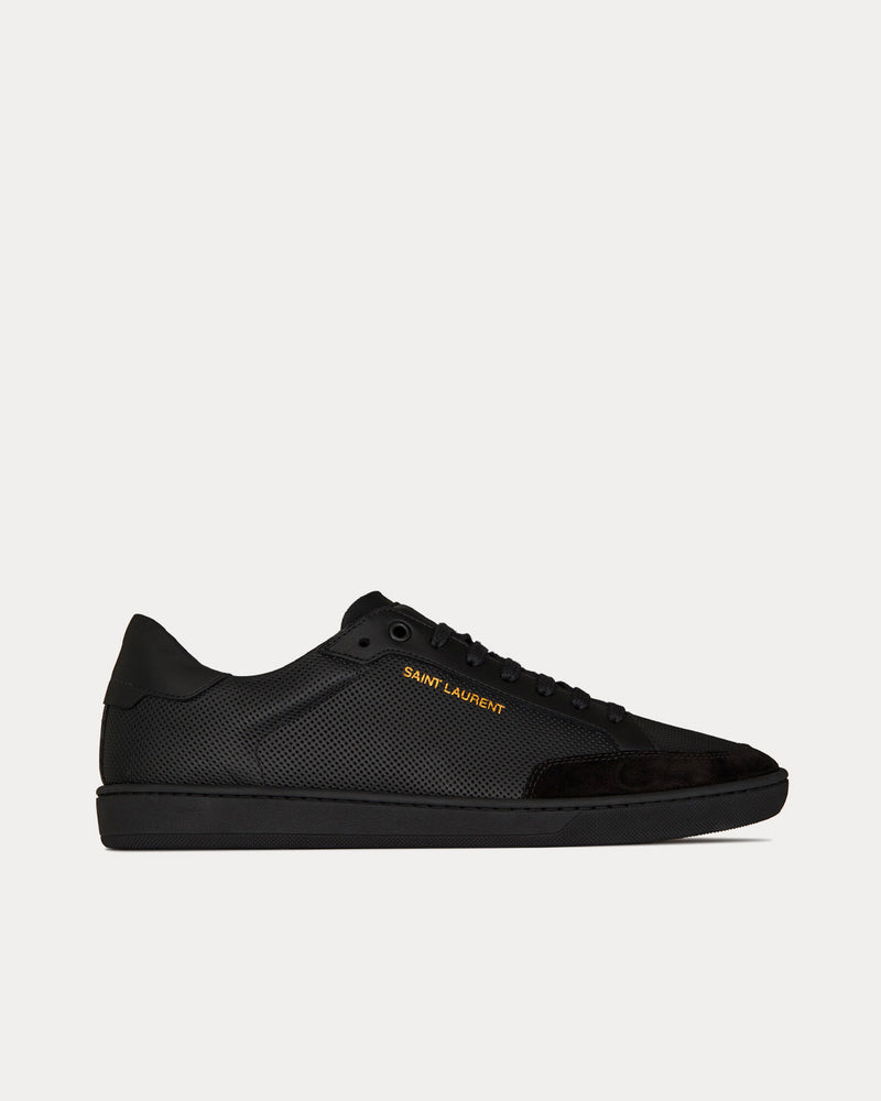 Saint Laurent SL/10 Court Classic Perforated & Smooth Leather Black Low Top Sneakers - 1