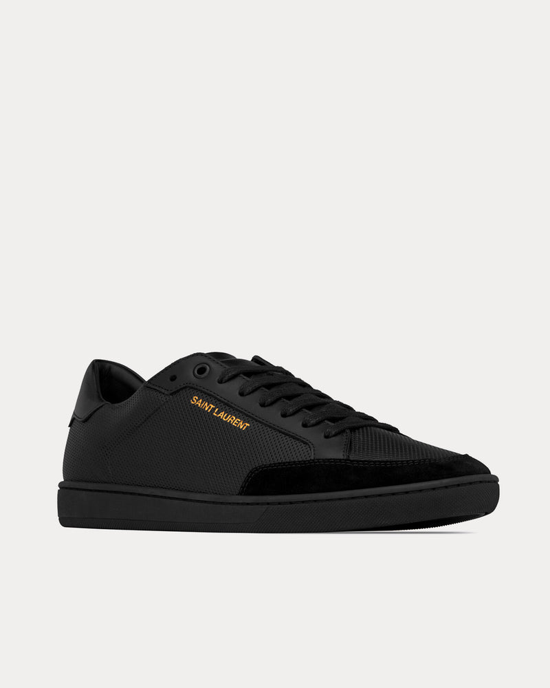 Saint Laurent SL/10 Court Classic Perforated & Smooth Leather Black Low Top Sneakers - 3