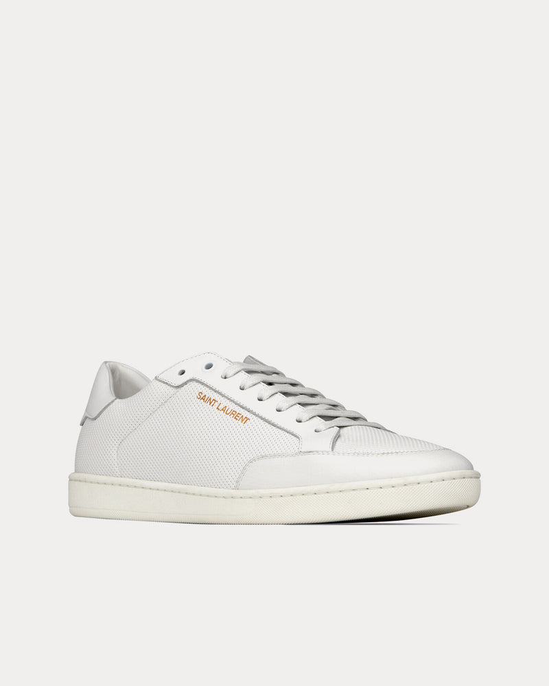 Saint Laurent SL/10 Court Classic Perforated & Smooth Leather Optic White Low Top Sneakers - 3