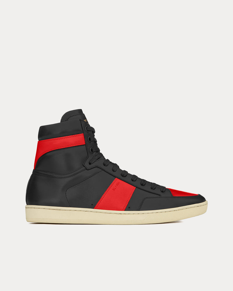 Saint Laurent SL/10H Court Classic Leather Black / Red High Top Sneakers - 1