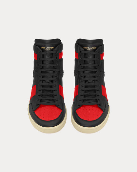 Saint Laurent SL/10H Court Classic Leather Black / Red High Top Sneakers - 2