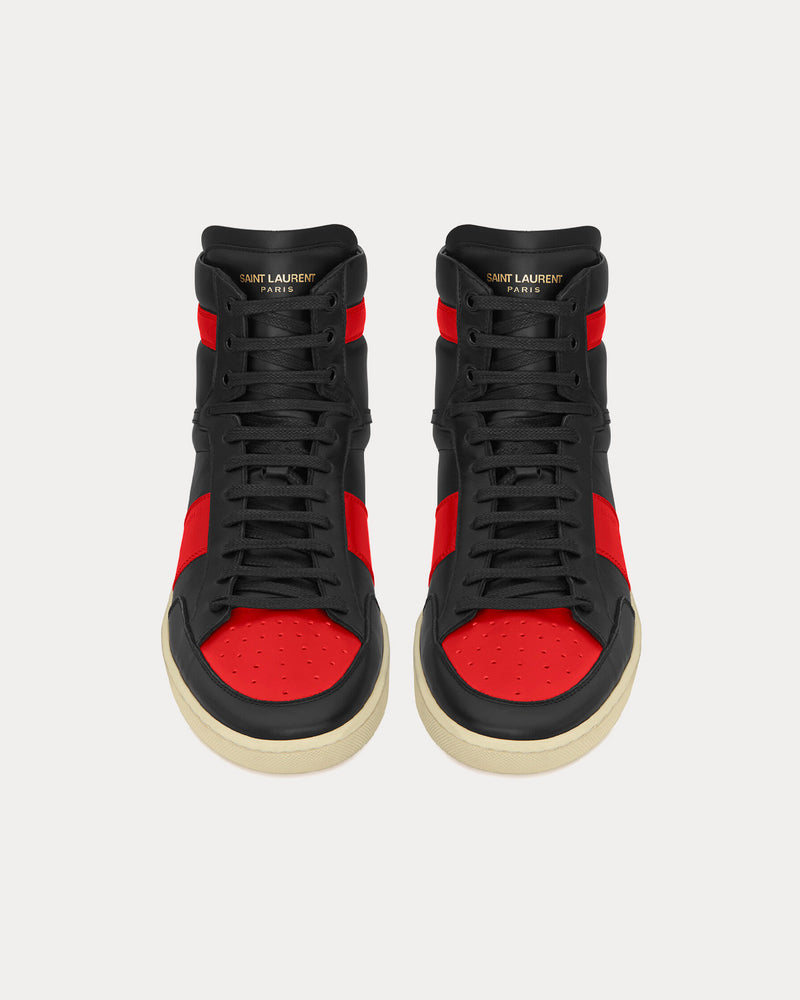 Saint Laurent SL/10H Court Classic Leather Black / Red High Top Sneakers - 2