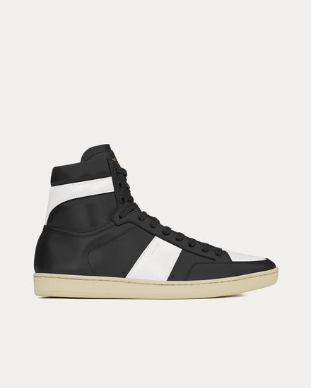 Saint Laurent SL/10H Court Classic Leather Black / White High Top Sneakers - 1