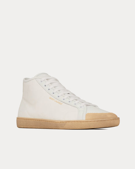 Saint Laurent SL/39 Court Classic Canvas & Leather Off-White Mid Top Sneakers - 3