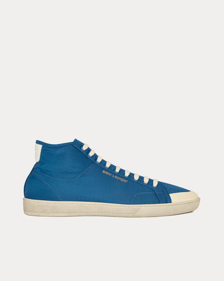 Saint Laurent SL/39 Court Classic Nylon & Leather Navy / Coffee White Mid Top Sneakers - 1