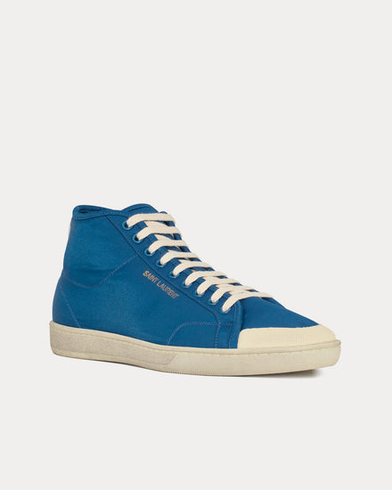 Saint Laurent SL/39 Court Classic Nylon & Leather Navy / Coffee White Mid Top Sneakers - 3