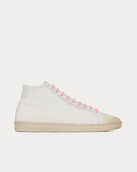Saint Laurent Court Classic Sl/39 Canvas And Leather Off-White Mid Top Sneakers - 1