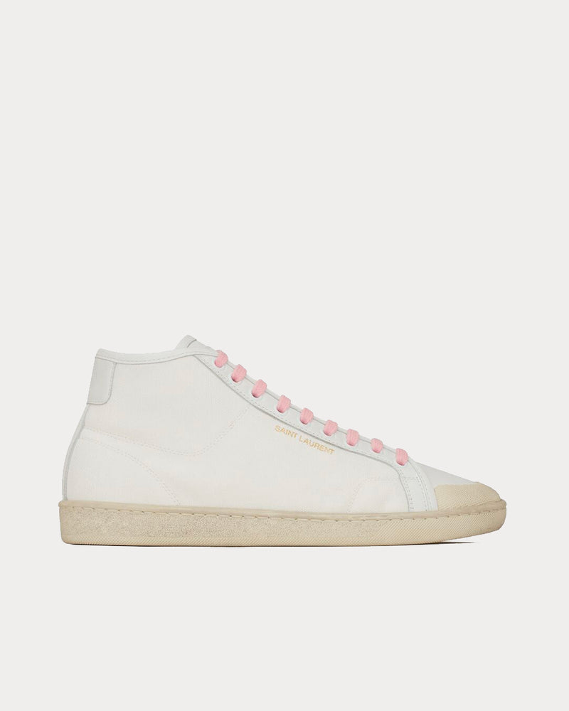 Saint Laurent Court Classic Sl/39 Canvas And Leather Off-White Mid Top Sneakers - 1
