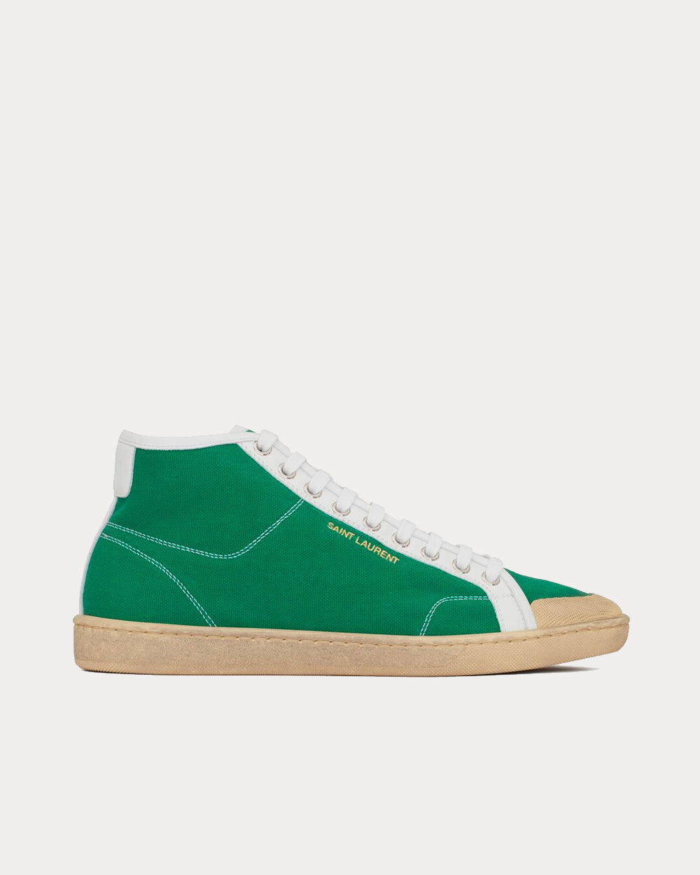 Saint Laurent - Court Classic Sl/39 Canvas & Leather Green Mid Top Sneakers