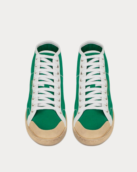 Saint Laurent Court Classic Sl/39 Canvas & Leather Green Mid Top Sneakers - 2