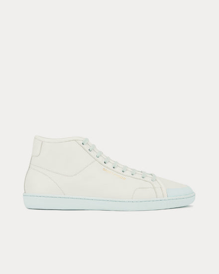 Saint Laurent SL/39 Court Classic Grained Leather White / Blue Mid Top Sneakers - 1