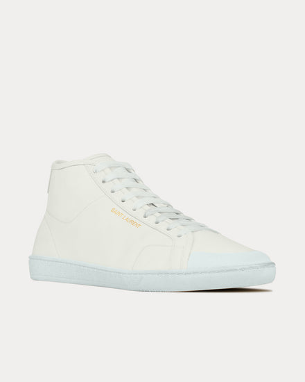 Saint Laurent SL/39 Court Classic Grained Leather White / Blue Mid Top Sneakers - 3