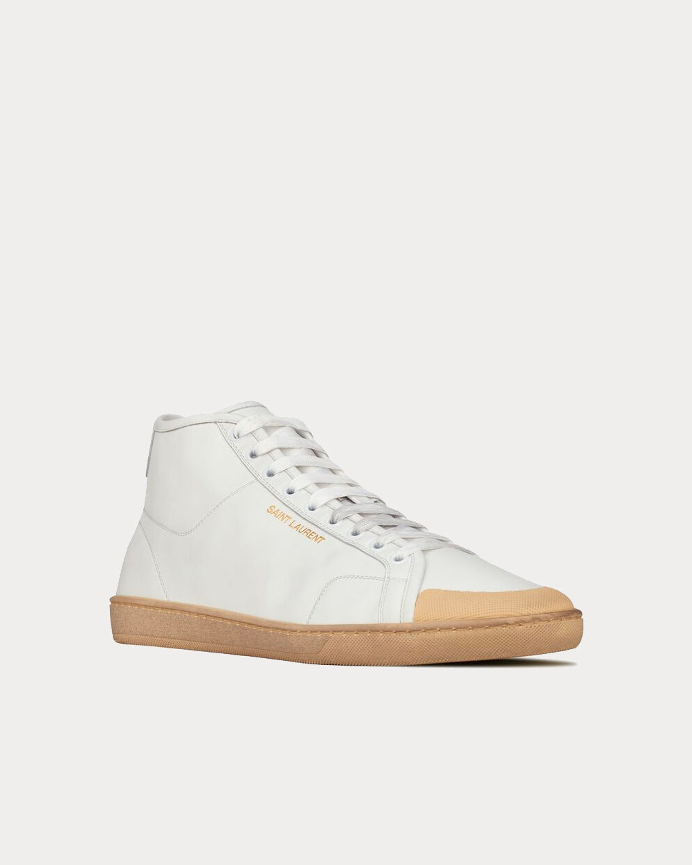 Saint Laurent - Court Classic Sl/39 Grained Leather Ivory Mid Top Sneakers