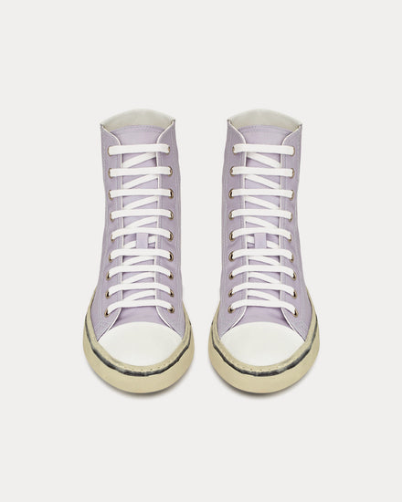 Saint Laurent Malibu Crepe Satin & Smooth Leather Soft Lila / Optic White High Top Sneakers - 2