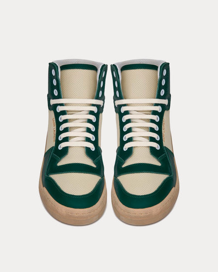 Saint Laurent SL24 Vintage White / Freak Green Mid Top Sneakers - 2