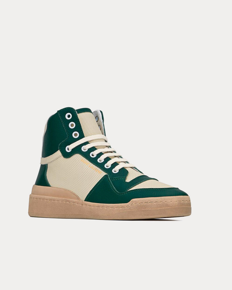 Saint Laurent SL24 Vintage White / Freak Green Mid Top Sneakers - 3