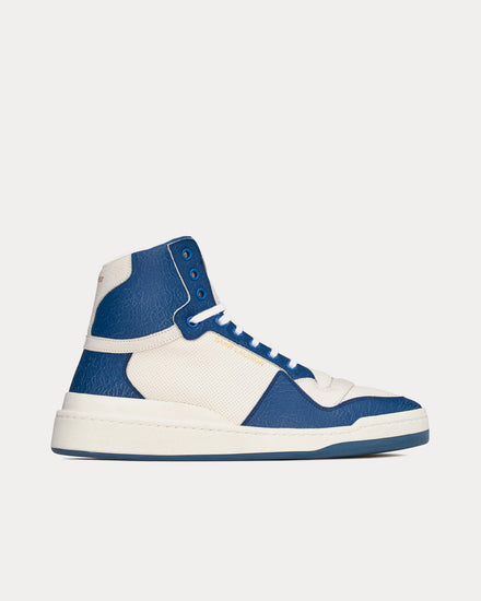 Saint Laurent SL/24 Perforated Leather Off-White / Light Navy Mid Top Sneakers - 1