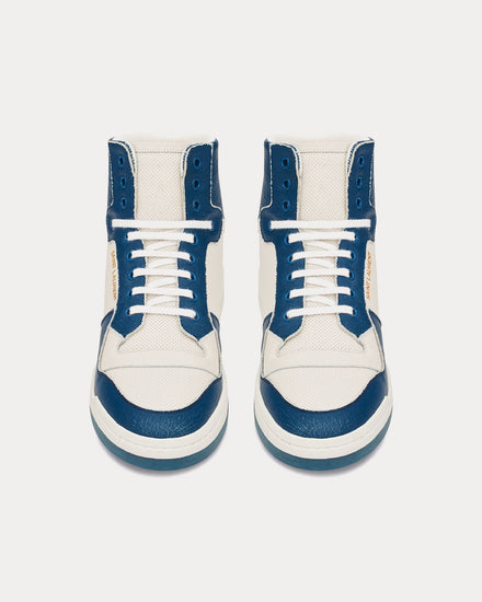 Saint Laurent SL/24 Perforated Leather Off-White / Light Navy Mid Top Sneakers - 2