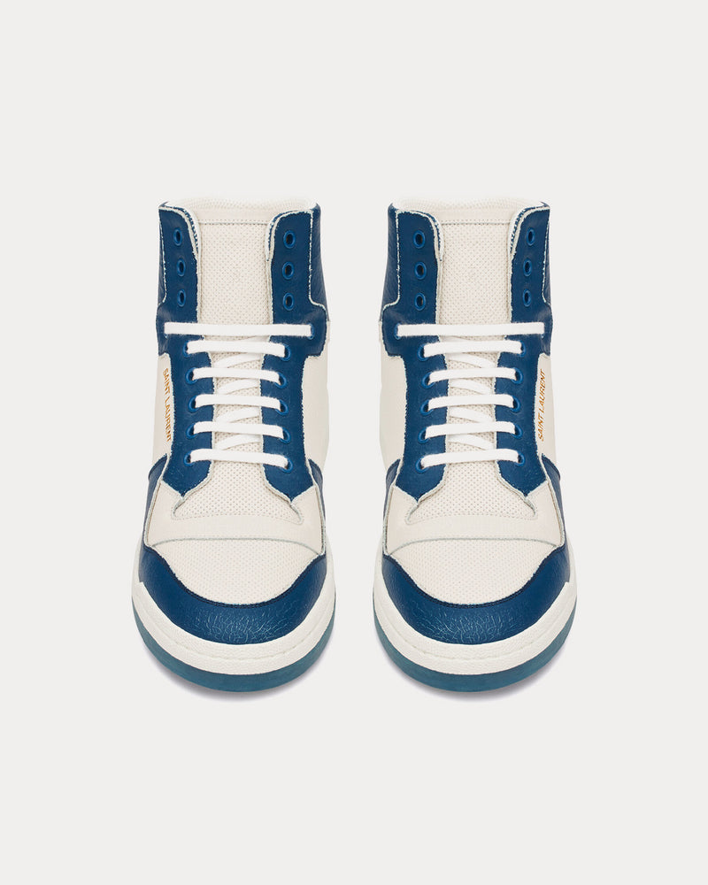 Saint Laurent SL/24 Perforated Leather Off-White / Light Navy Mid Top Sneakers - 2