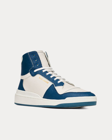 Saint Laurent SL/24 Perforated Leather Off-White / Light Navy Mid Top Sneakers - 3
