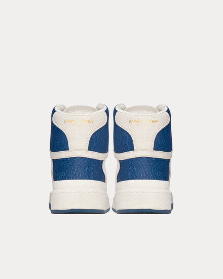 Saint Laurent SL/24 Perforated Leather Off-White / Light Navy Mid Top Sneakers - 4