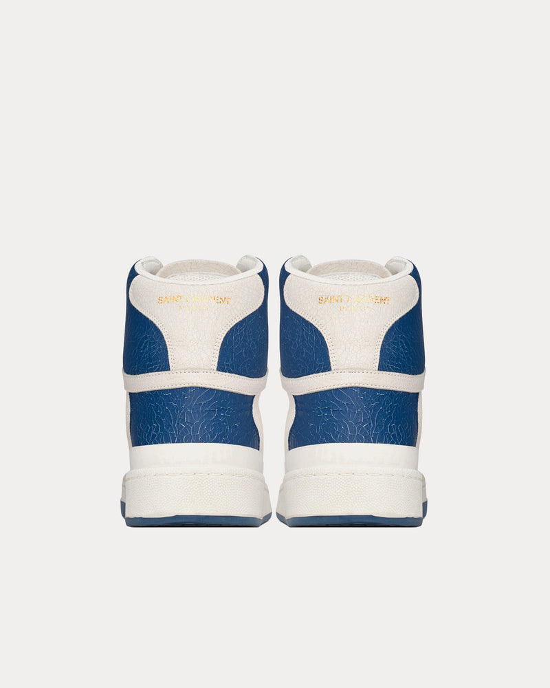 Saint Laurent SL/24 Perforated Leather Off-White / Light Navy Mid Top Sneakers - 4