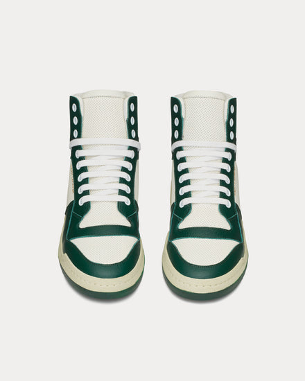 Saint Laurent SL/24 Perforated Leather White / Dark Green Mid Top Sneakers - 2