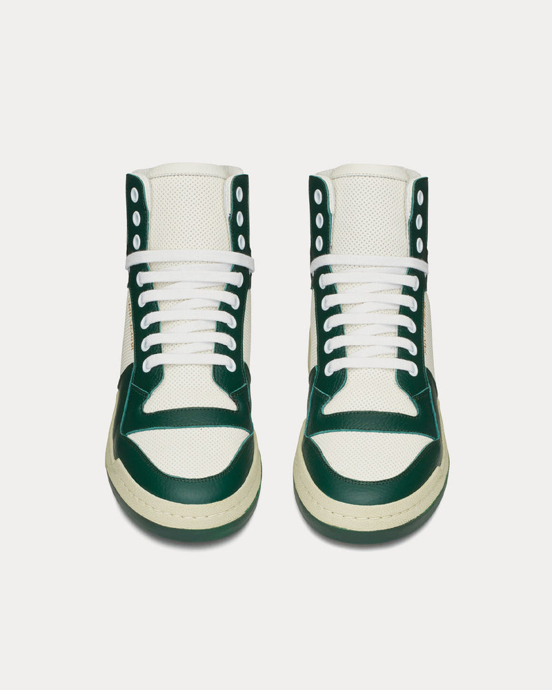 Saint Laurent SL/24 Perforated Leather White / Dark Green Mid Top Sneakers - 2