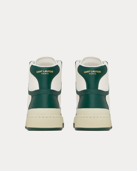 Saint Laurent SL/24 Perforated Leather White / Dark Green Mid Top Sneakers - 4