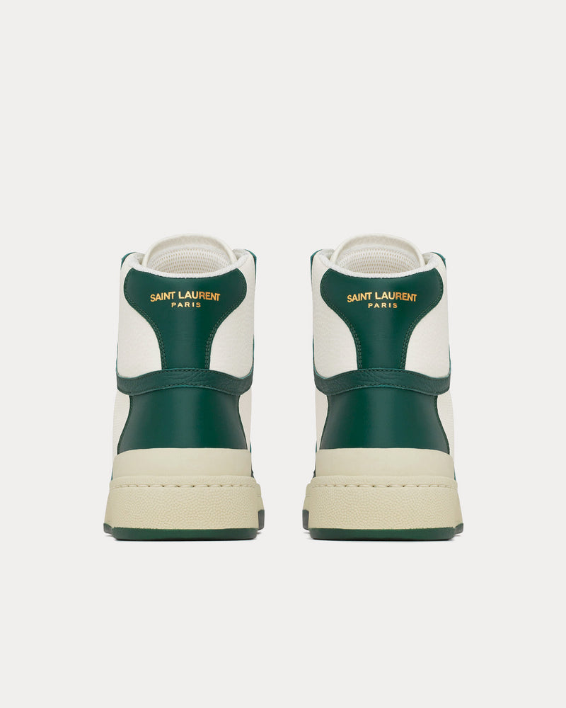 Saint Laurent SL/24 Perforated Leather White / Dark Green Mid Top Sneakers - 4