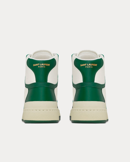 Saint Laurent SL/24 Smooth & Perforated Leather White / Dark Green High Top Sneakers - 4