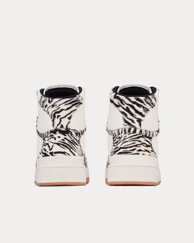 Saint Laurent SL/24 Smooth Leather & Zebra Print Pony Effect Blanc et Noir Mid Top Sneakers - 4