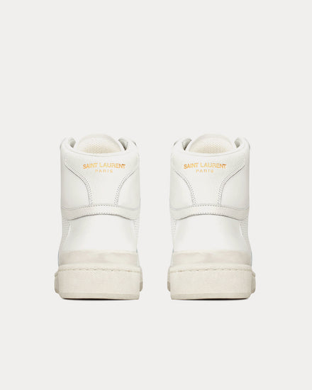 Saint Laurent SL/24 Used Look Perforated Leather Optic White Mid Top Sneakers - 4