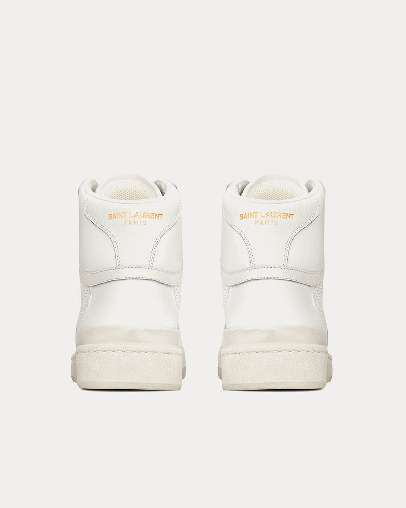 Saint Laurent SL/24 Used Look Perforated Leather Optic White Mid Top Sneakers - 4