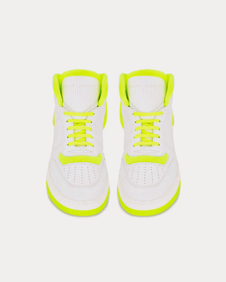 Saint Laurent SL/80 Smooth & Grained Leather Blanc Optique et Jaune Fluo Mid Top Sneakers - 2