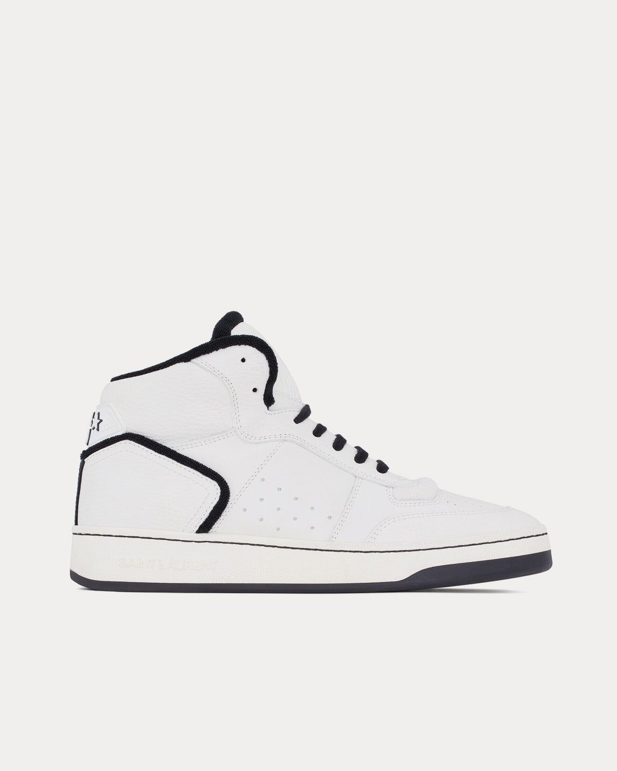 Saint Laurent - SL/80 Smooth & Grained Leather Blanc Optique / Black Mid Top Sneakers