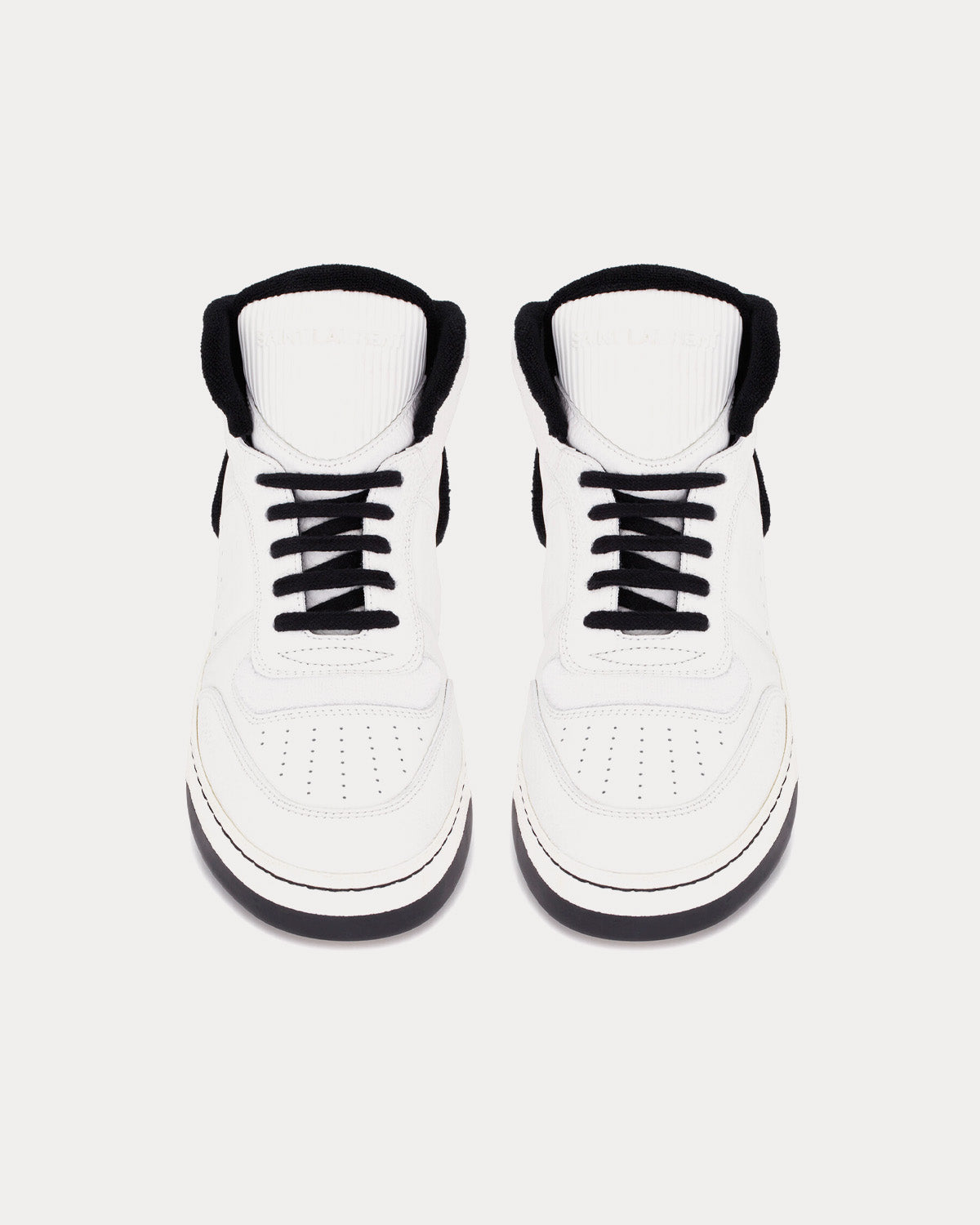 Saint Laurent - SL/80 Smooth & Grained Leather Blanc Optique / Black Mid Top Sneakers