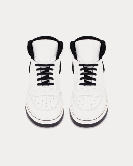 Saint Laurent SL/80 Smooth & Grained Leather Blanc Optique / Black Mid Top Sneakers - 2