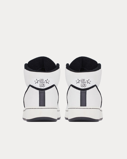 Saint Laurent SL/80 Smooth & Grained Leather Blanc Optique / Black Mid Top Sneakers - 4