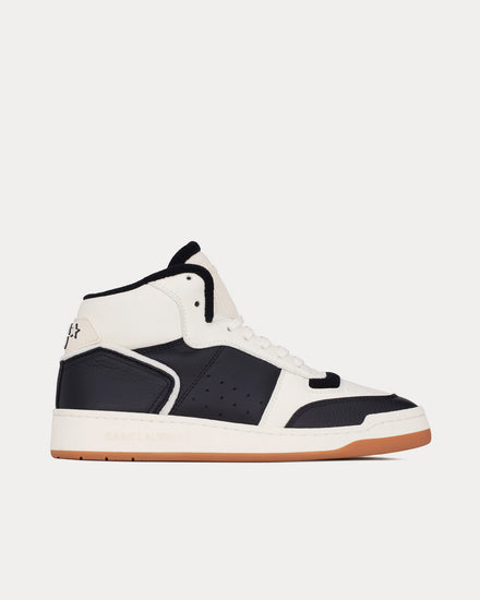 Saint Laurent SL/80 Smooth & Grained Leather Coffee / Black Mid Top Sneakers - 1