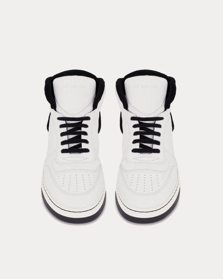 Saint Laurent SL/80 Smooth & Grained Leather Blanc Optique / Black Mid Top Sneakers - 2