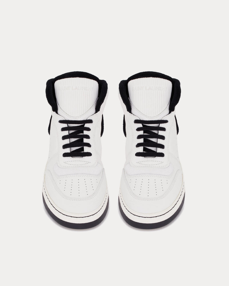 Saint Laurent SL/80 Smooth & Grained Leather Blanc Optique / Black Mid Top Sneakers - 2