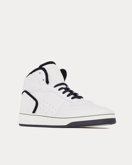 Saint Laurent SL/80 Smooth & Grained Leather Blanc Optique / Black Mid Top Sneakers - 3