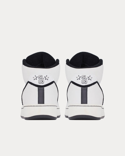 Saint Laurent SL/80 Smooth & Grained Leather Blanc Optique / Black Mid Top Sneakers - 4