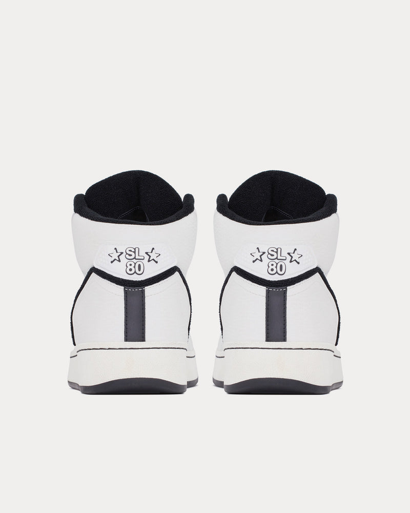 Saint Laurent SL/80 Smooth & Grained Leather Blanc Optique / Black Mid Top Sneakers - 4